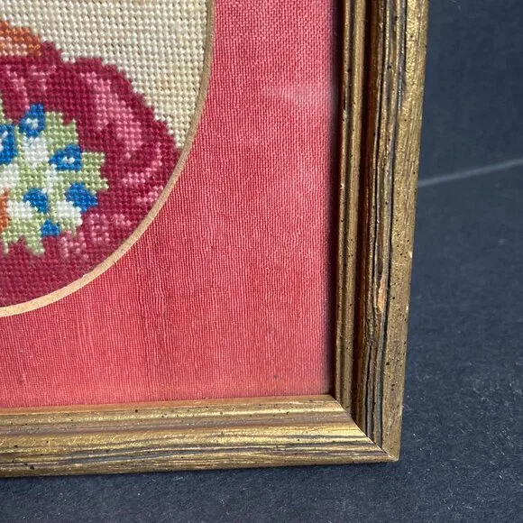 Unbranded | Art | Vintage Framed Petit Point Needlepoint Girl Portrait ...